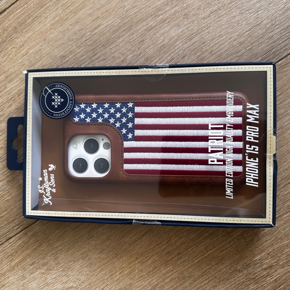 JS Kraftsman & Sons Patriot iPhone 15 Pro Max Case American Flag Needlepoint NEW